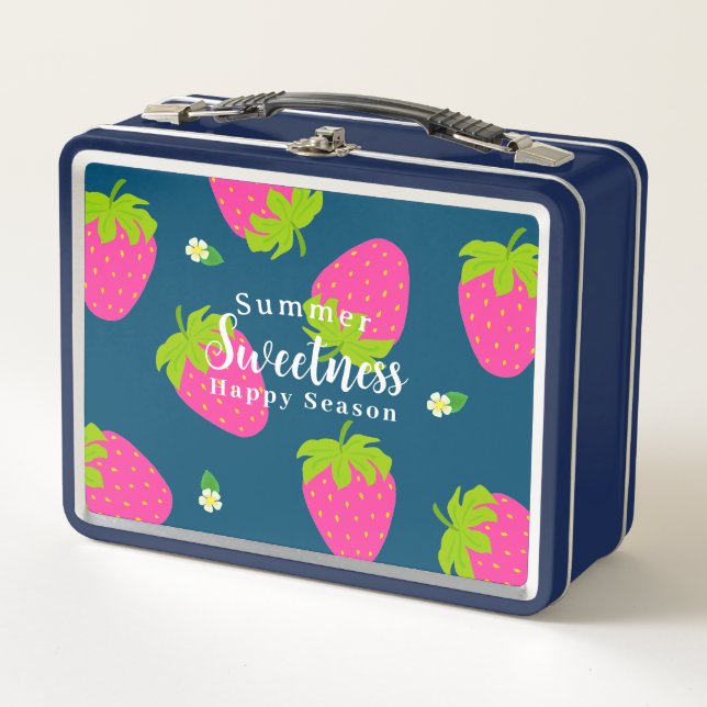 Lunch Box Boîte à lunch en métal bleu turquoise fraise (Devant)