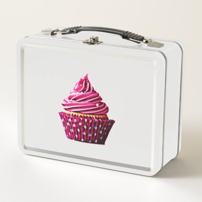 Lunch Box Boîte à lunch en métal de cupcake /blanc. (Devant)