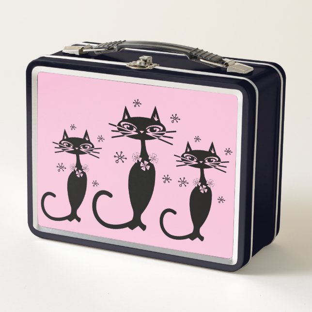 LUNCH BOX BOÎTES À SOUCHES EN MÉTAL ROSE RETRO NOIR (Devant)
