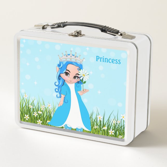 Lunch Box Bonne princesse habillée en turquoise avec des fle (Devant)