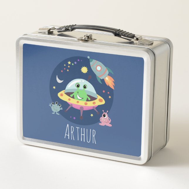 Lunch Box Boys Blue Space Alien Monster Kids (Devant)