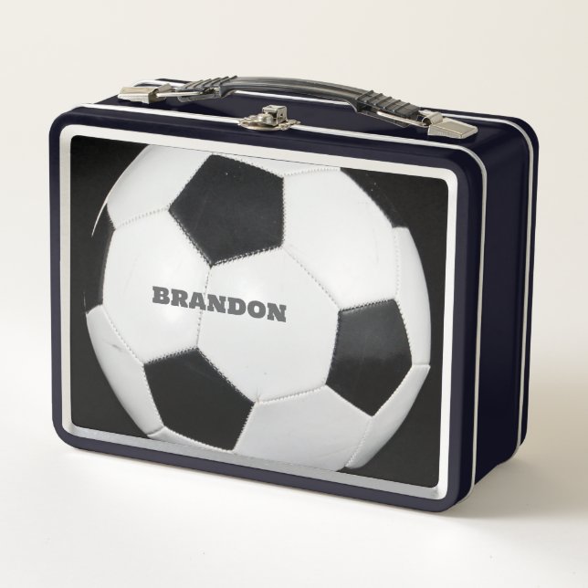 Lunch Box Boys Soccer Ball Black Stylish Custom Name Kids (Devant)