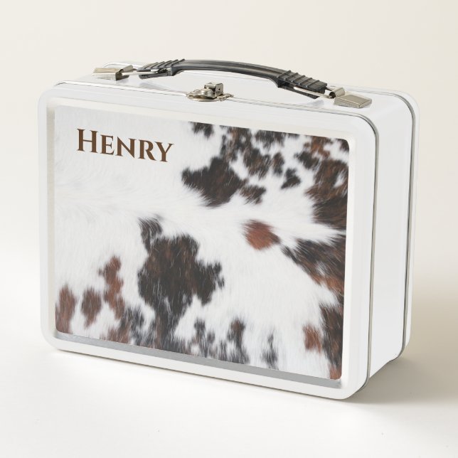 Lunch Box - Brown/White Cowhide (Front)