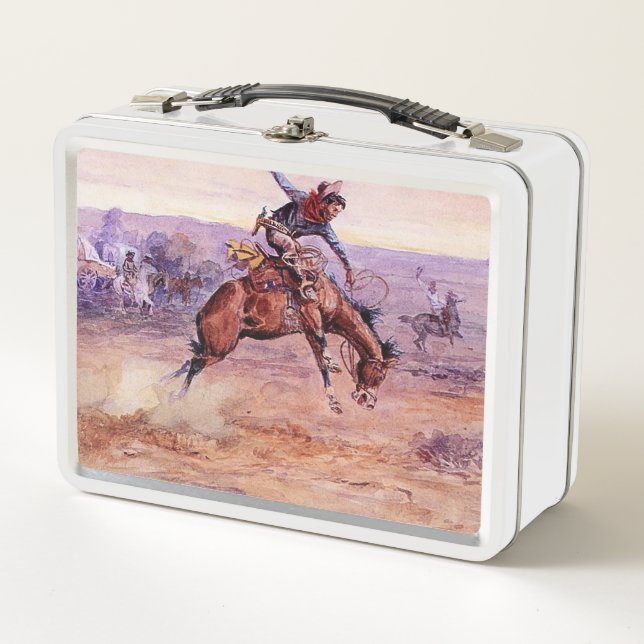 Lunch Box "Buckino Bronco" Cowboy Art de Charles Russell (Devant)
