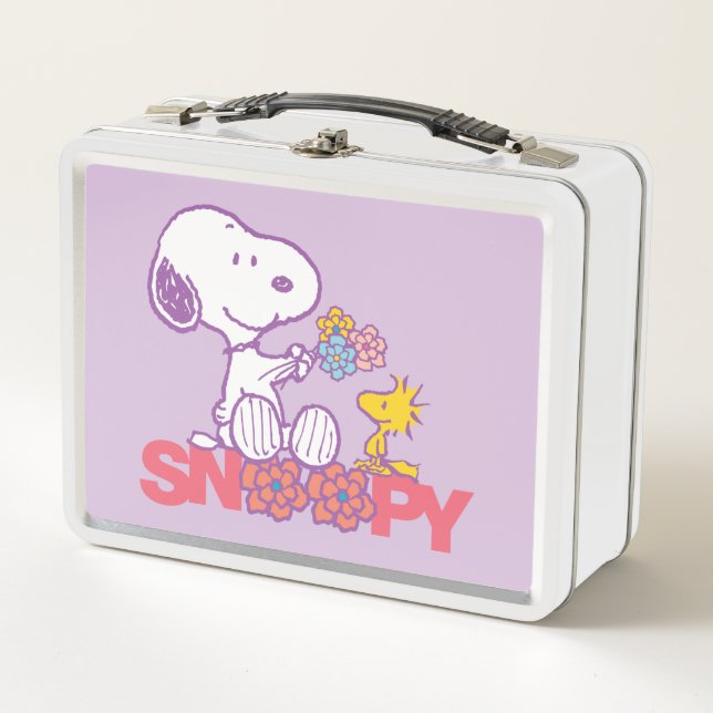 Lunch Box cacahuètes | Snoopy & Woodstock Flowers (Devant)