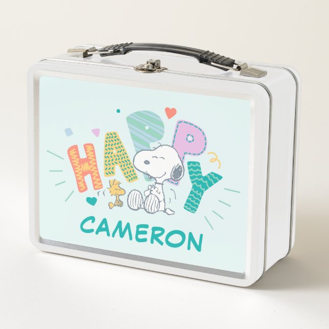 Lunch Box cacahuètes | Snoopy & Woodstock Happy (Devant)