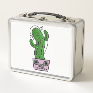 Lunch Box Cactus de dessin animé avec casque et boombox comm