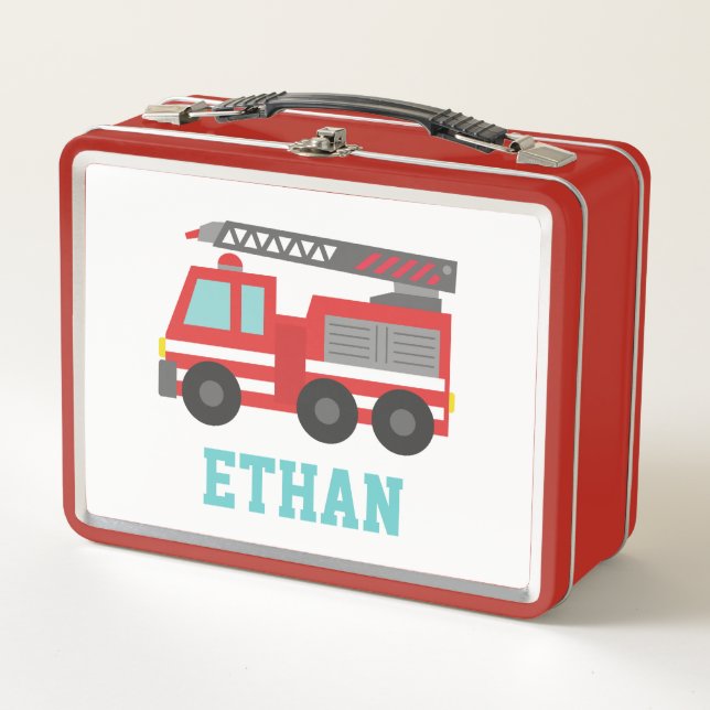 Lunch Box Camion feu rouge mignon pour petit pompier Déjeune (Devant)