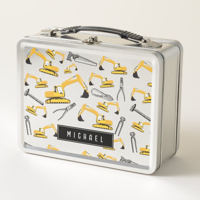 Lunch Box Camions et outils de construction d'excavateur Nom (Devant)