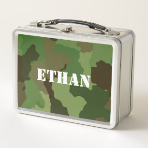 Lunch Box Camouflage Brown vert de style militaire Nom blanc
