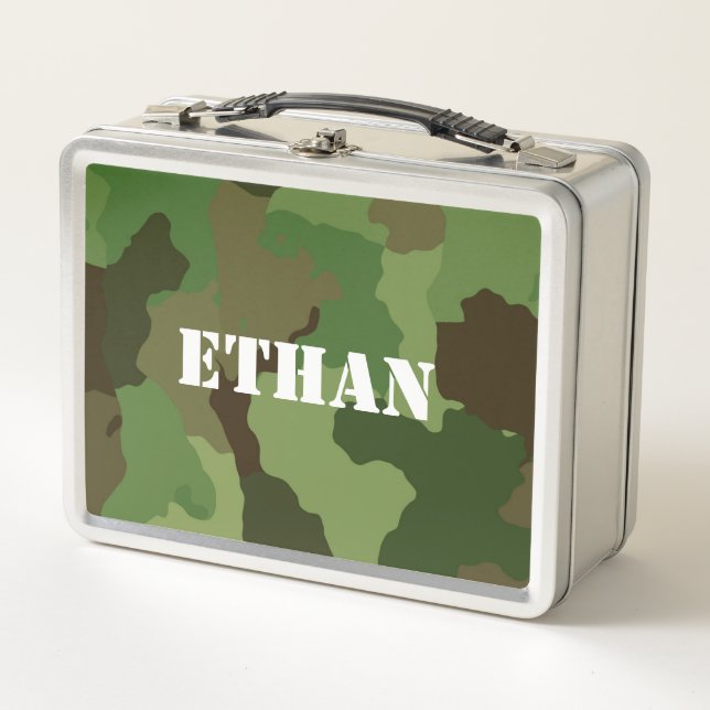 Lunch Box Camouflage Brown vert de style militaire Nom blanc (Devant)