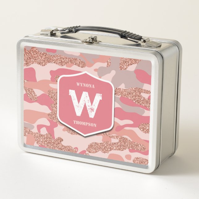 Lunch Box Camouflage Rose Gold Blush Pink Camo Motif de l'ar (Devant)
