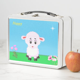 Lunch Box Caricature de mouton joyeux, fleurs & étoile