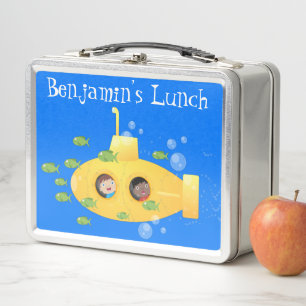 Lunch Box Caricature de poisson sous-marin jaune mignon
