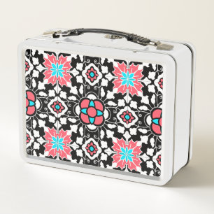Lunch Box Carrelage marocain floral, noir, blanc et rose cor