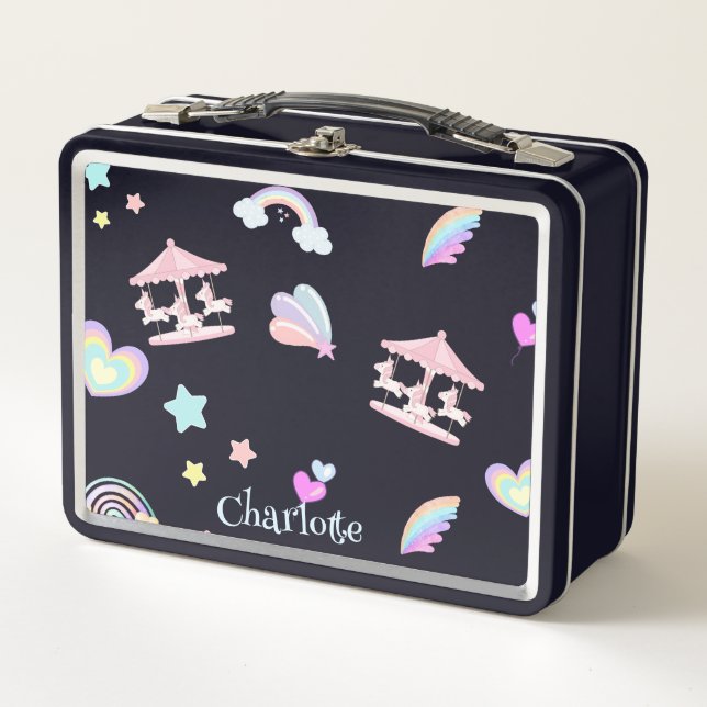Lunch Box Carrousel arc-en-ciel magique Unicorn anniversaire (Devant)