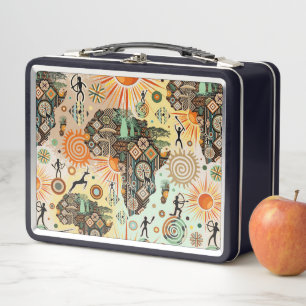 Lunch Box Carte d'Afrique Éléments Tribaux Décoratifs Motif