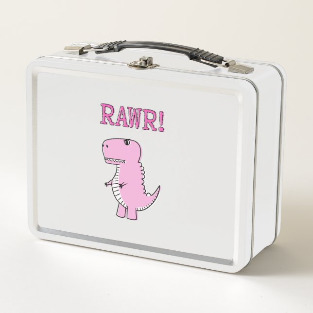 Lunch Box Cartoon T-Rex Dinosaur Mignonne Et Rose En Colère (Devant)