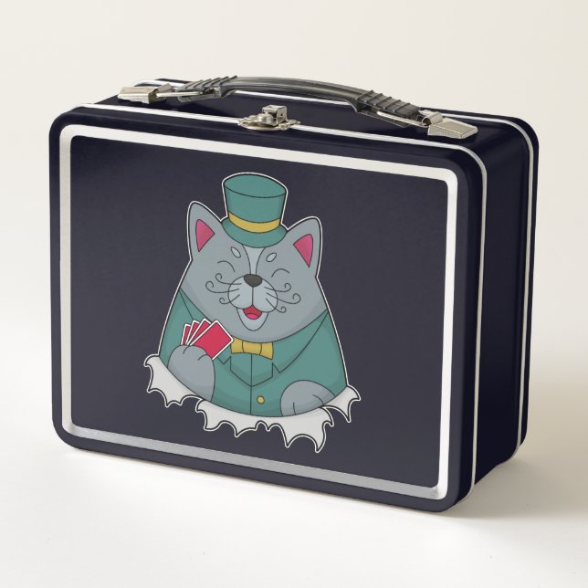 Lunch Box Cat at Poker avec cartes de Poker (Devant)