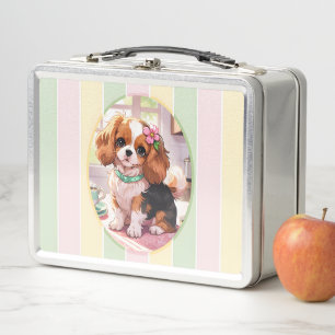 Lunch Box Cavalier King Charles Pastel Lines Cottagecore
