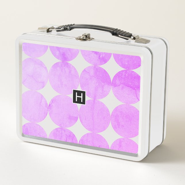 Lunch Box Cercles violets modernes | Monogramme (Devant)