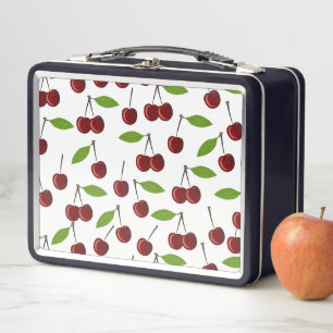 Lunch Box Cerise Rouge, Motif De Cerises, Feuilles, Fruits