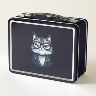 Lunch Box Chat Dapper en lunettes et en costume Boîte à lunc