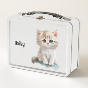 Lunch Box Chat d'aquarelle doux aux yeux bleus