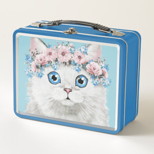 Lunch Box Chat floral blanc doux (Devant)