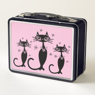 LUNCH BOX CHAT NOIR ATOMIQUE BOÎTES EN MÉTAL ROSE