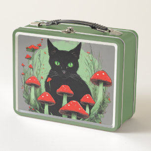Lunch Box Chat noir et champignons sauvages de la forêt roug