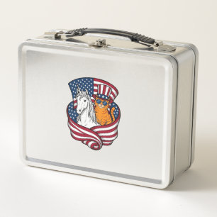 Lunch Box Chat patriotique et licorne vintage vector design_