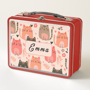 Lunch Box Chats mignons et motif floral Monogramme personnal