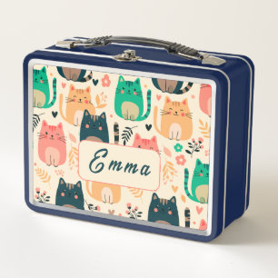 Lunch Box Chats mignons et motif floral personnalisable pour