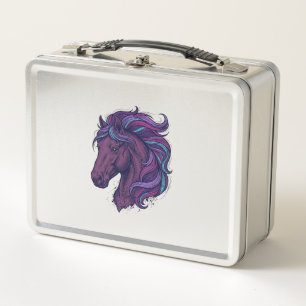 Lunch Box Chemise d'art de tête de cheval colorée gravée vin
