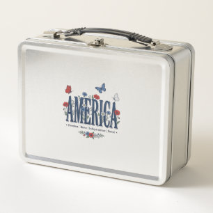 Lunch Box Chemise patriotique papillon floral Vintage Americ