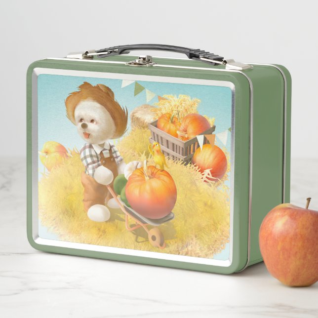 Lunch Box Cher fermier chien avec Citrouille (En situation)
