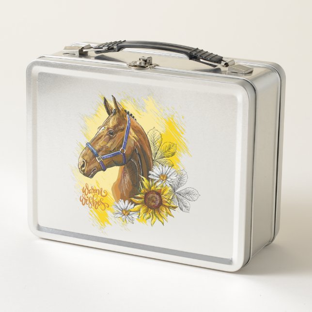 Lunch Box Cheval à main avec plantes et fleurs (Devant)