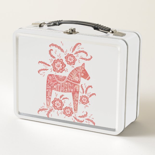 Lunch Box Cheval de Dala suédois Rouge et blanc (Devant)