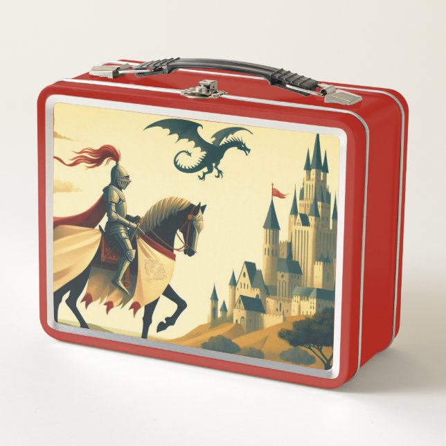Lunch Box Chevalier médiéval/dragon/château fantastique (Devant)