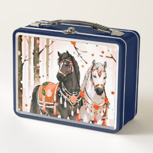 Lunch Box Chevaux dans une forêt rouge