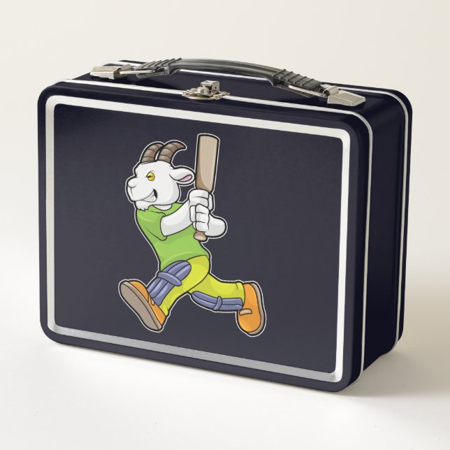 Lunch Box Chèvre comme Batsman avec chauve-souris de cricket (Devant)