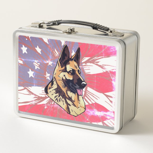 Lunch Box Chien berger allemand avec les Etats-Unis Drapeau  (Devant)