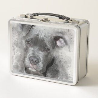 Lunch Box Chien de pitbull de peinture d'aquarelle d'effet