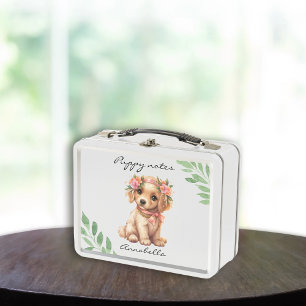 Lunch Box Chiot Golden Retriever avec fleurs Nom personnalis