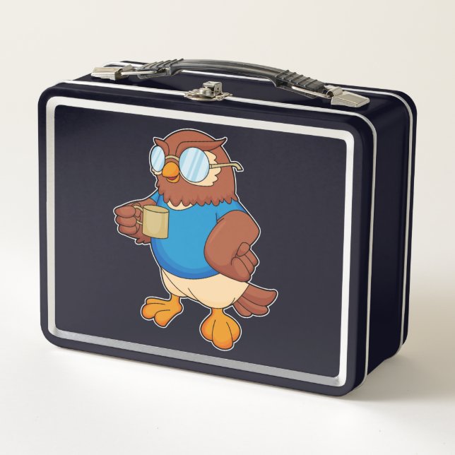 Lunch Box Chouette avec tasse de café (Devant)
