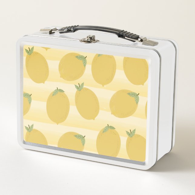 Lunch Box Citrons jaunes Fruits d'été Aquarelle amusante (Devant)