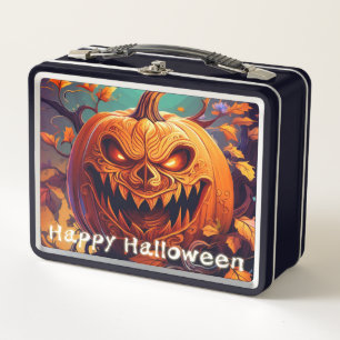 Lunch Box Citrouille orange effrayante avec visage, Hallowee