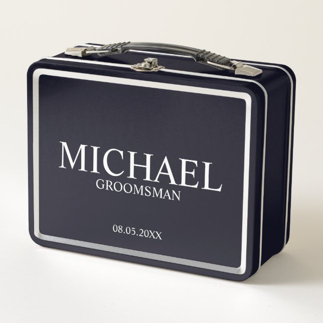 Lunch Box Classic Personnalisé Groomsman Metal Boîte Cadeau (Devant)