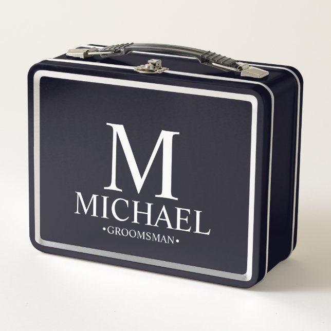 Lunch Box Classic Personnalisé Groomsman Metal Boîte Cadeau (Devant)
